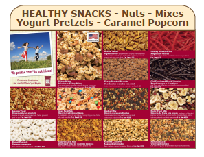 Healthy Snacks - Nuts - Mixes - Yogurt Pretzels - Carmel Popcorn